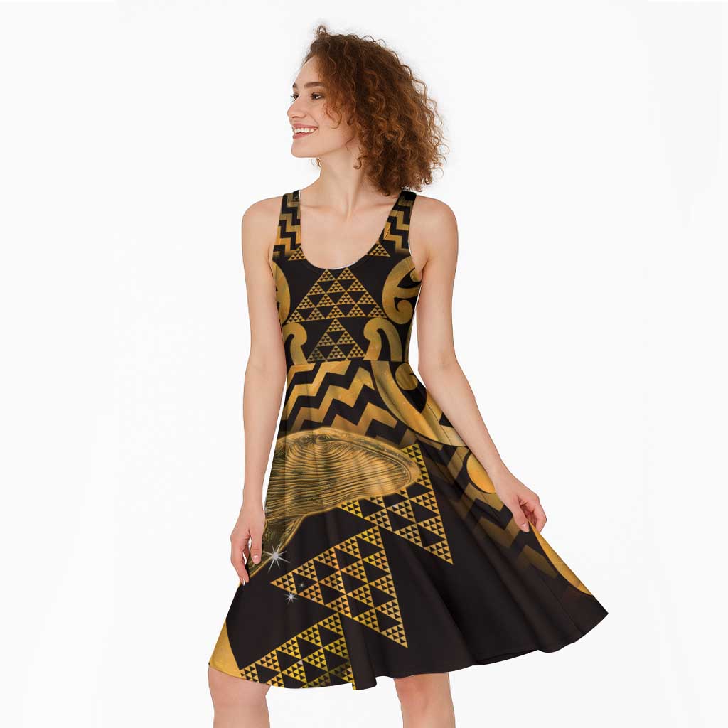 Humpback Whale Matariki New Zealand Midi Dress NZ Maori Paikea Poutama Luxury Gold LT14 - Polynesian Pride