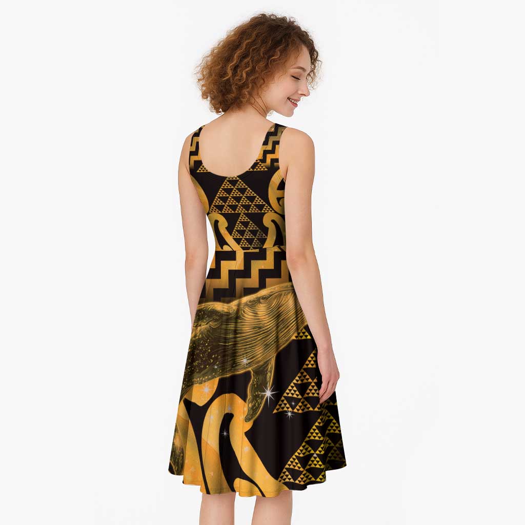 Humpback Whale Matariki New Zealand Midi Dress NZ Maori Paikea Poutama Luxury Gold LT14 - Polynesian Pride