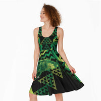 Humpback Whale Matariki New Zealand Midi Dress NZ Maori Paikea Poutama Luxury Green LT14 - Polynesian Pride