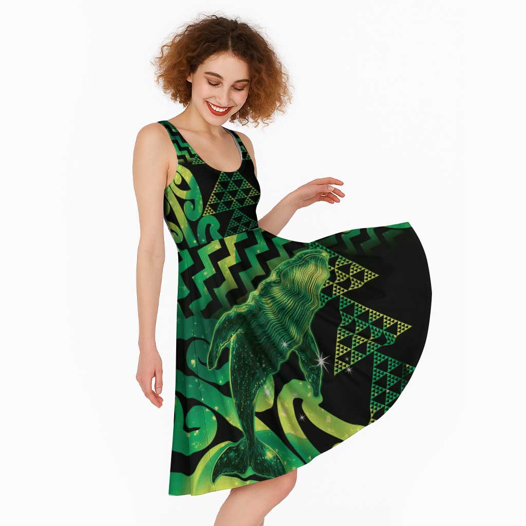 Humpback Whale Matariki New Zealand Midi Dress NZ Maori Paikea Poutama Luxury Green LT14 - Polynesian Pride