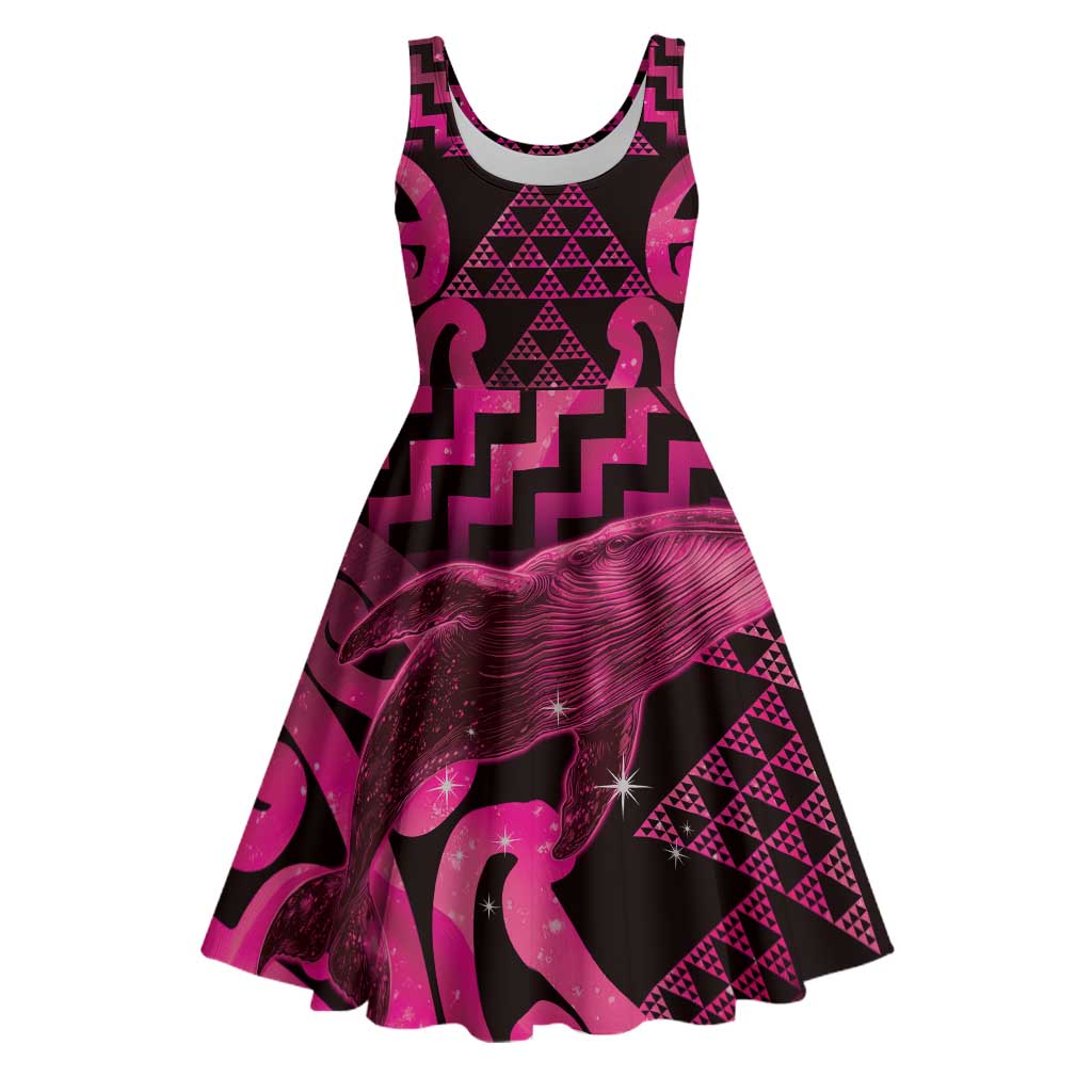 Humpback Whale Matariki New Zealand Midi Dress NZ Maori Paikea Poutama Luxury Pink