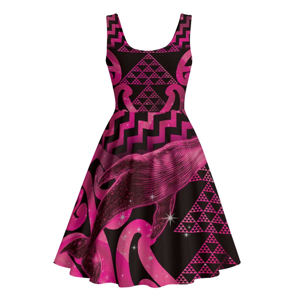 Humpback Whale Matariki New Zealand Midi Dress NZ Maori Paikea Poutama Luxury Pink LT14 - Polynesian Pride