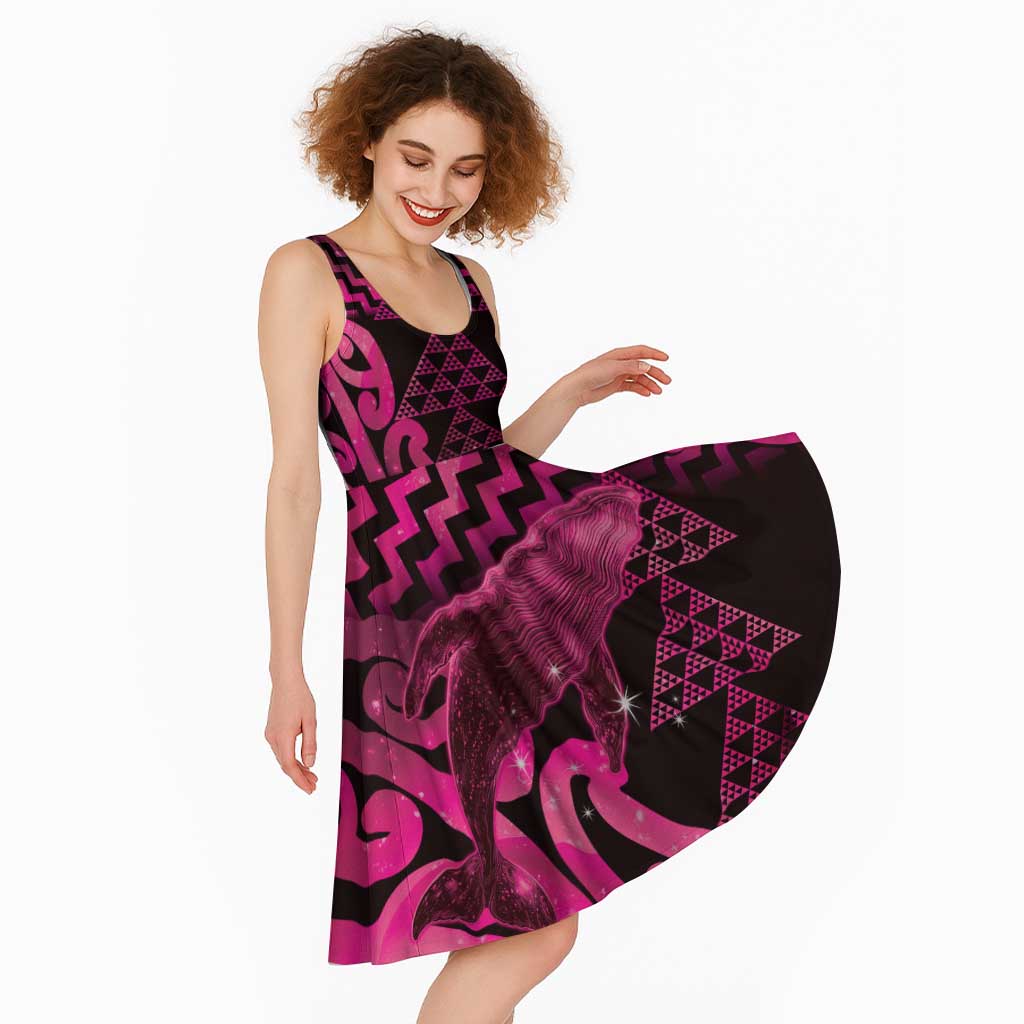 Humpback Whale Matariki New Zealand Midi Dress NZ Maori Paikea Poutama Luxury Pink LT14 - Polynesian Pride