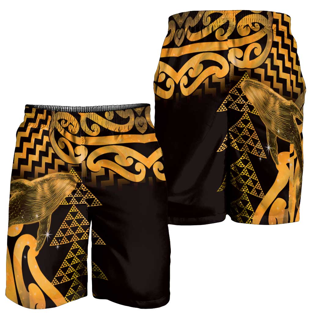 Humpback Whale Matariki New Zealand Shorts for Men NZ Maori Paikea Poutama Luxury Gold LT14 - Polynesian Pride