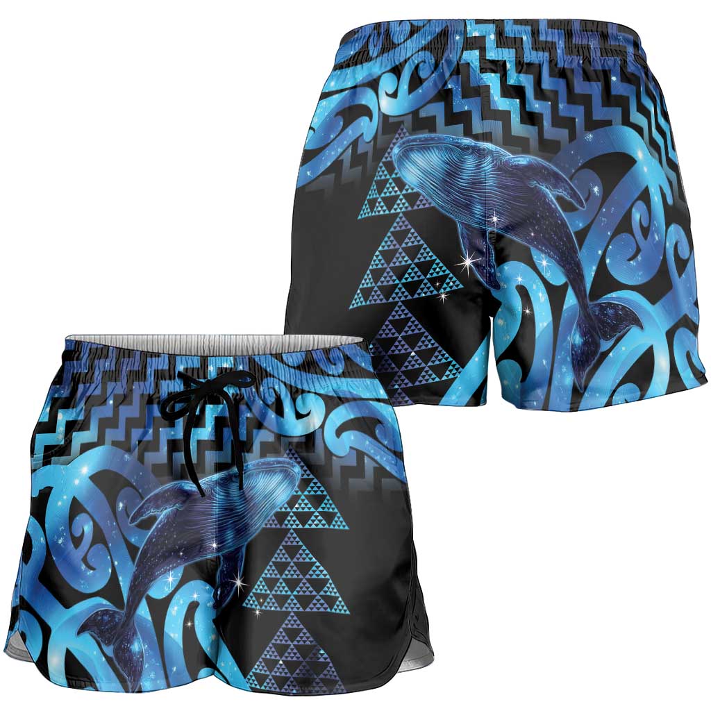 Humpback Whale Matariki New Zealand Shorts for Women NZ Maori Paikea Poutama Luxury Blue LT14 - Polynesian Pride