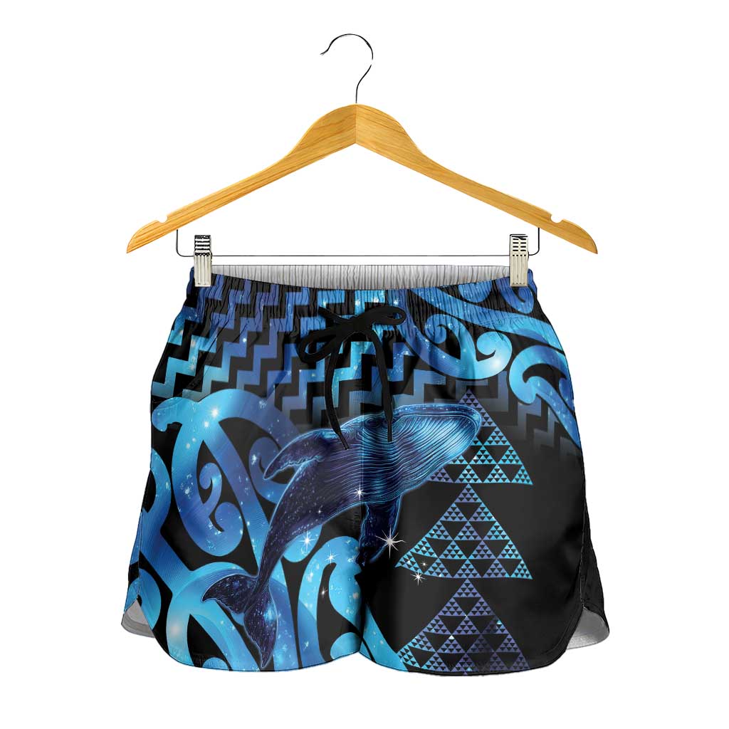 Humpback Whale Matariki New Zealand Shorts for Women NZ Maori Paikea Poutama Luxury Blue LT14 - Polynesian Pride
