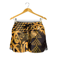 Humpback Whale Matariki New Zealand Shorts for Women NZ Maori Paikea Poutama Luxury Gold LT14 - Polynesian Pride