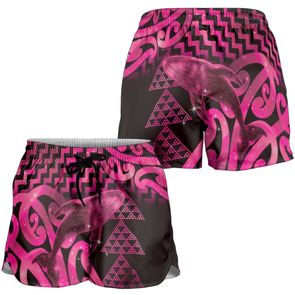 Humpback Whale Matariki New Zealand Shorts for Women NZ Maori Paikea Poutama Luxury Pink LT14 - Polynesian Pride
