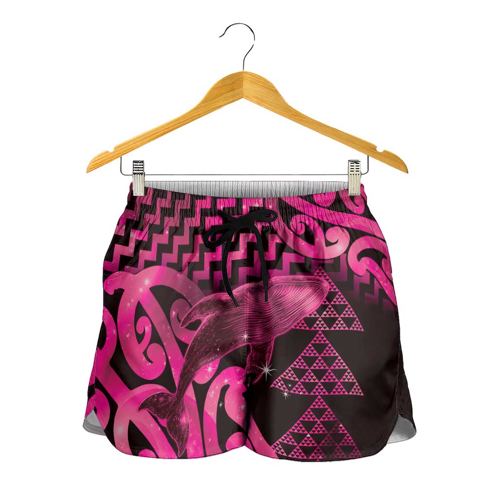 Humpback Whale Matariki New Zealand Shorts for Women NZ Maori Paikea Poutama Luxury Pink LT14 - Polynesian Pride