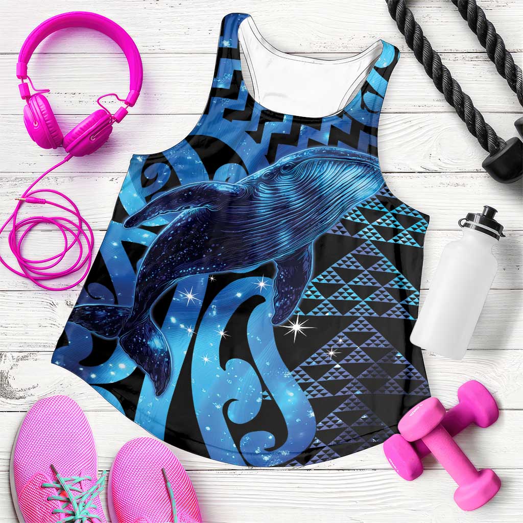 Humpback Whale Matariki New Zealand Women Racerback Tank NZ Maori Paikea Poutama Luxury Blue LT14 Blue - Polynesian Pride