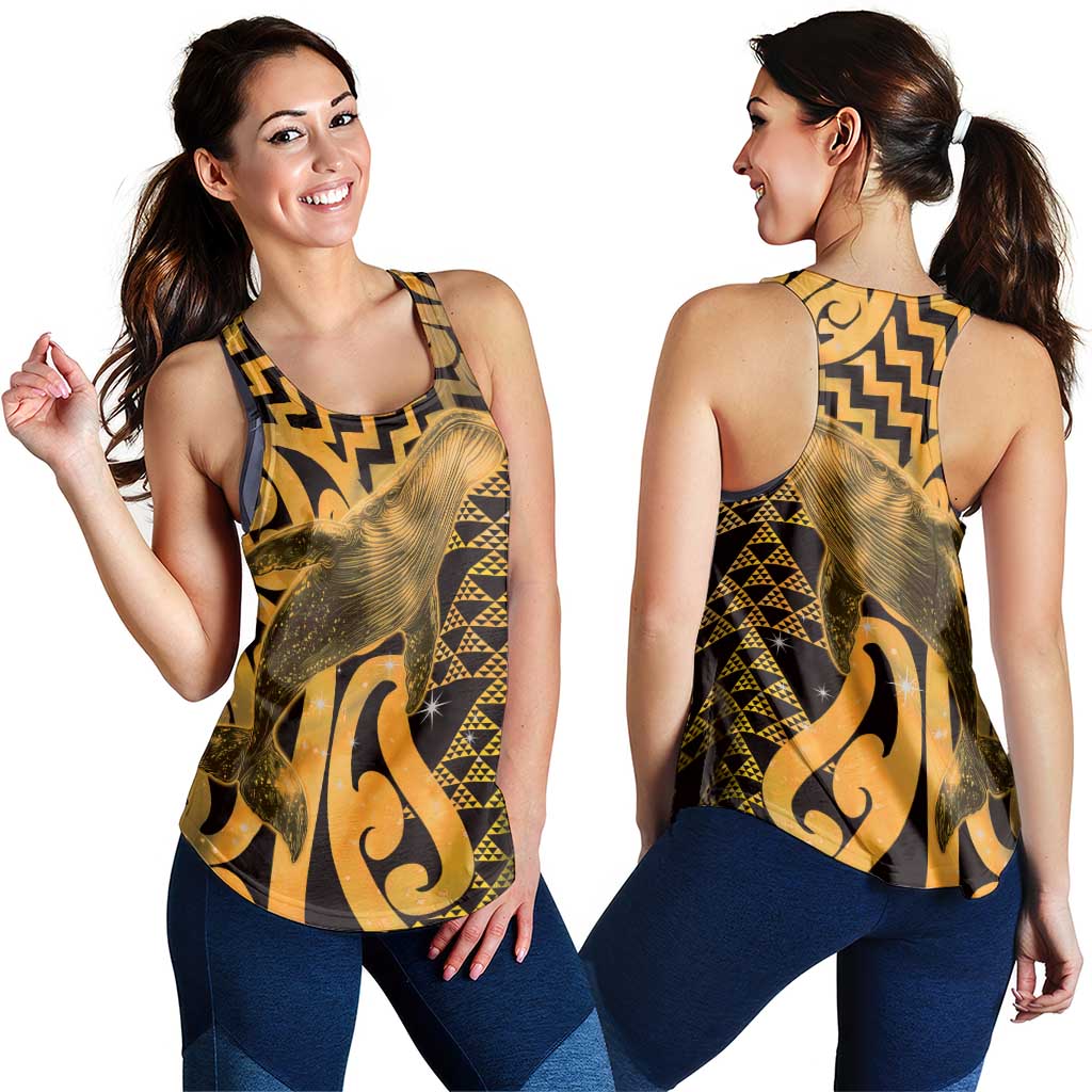 Humpback Whale Matariki New Zealand Women Racerback Tank NZ Maori Paikea Poutama Luxury Gold LT14 - Polynesian Pride