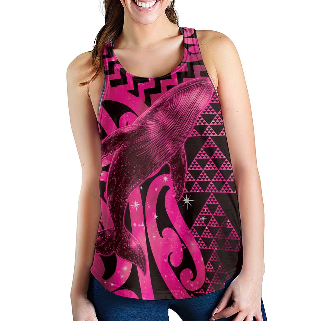 Humpback Whale Matariki New Zealand Women Racerback Tank NZ Maori Paikea Poutama Luxury Pink LT14 - Polynesian Pride