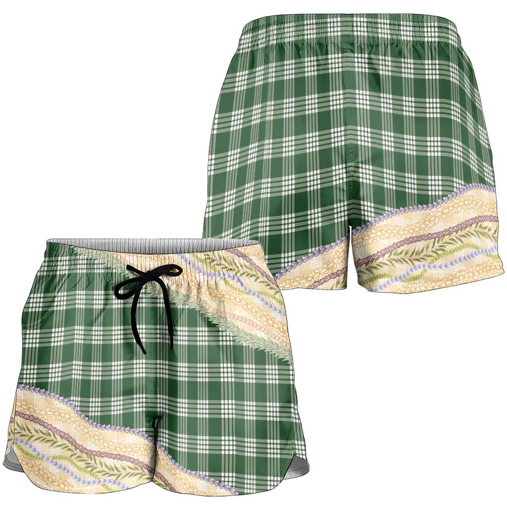 Hunter Green Palaka Hawaii Leis Elegant Vibes Shorts for Women