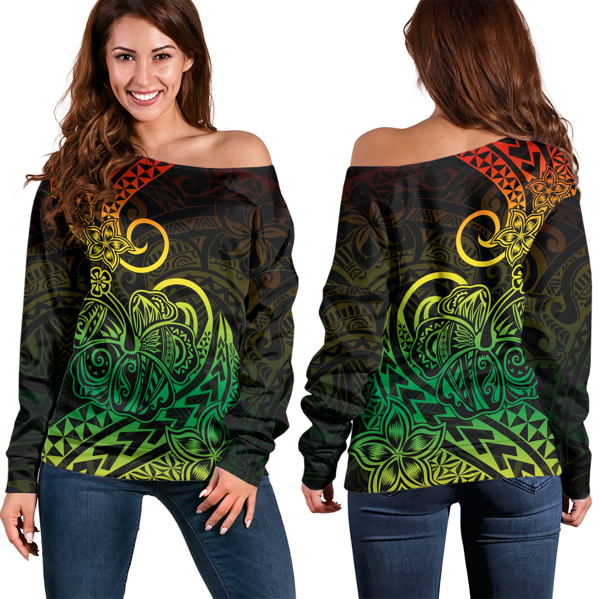 Polynesian Tribal Tattoo Off Shoulder Sweater LT9