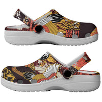 Japanese Hawaiian Crane Clogs Shoes Yellow Ochre Tapa Patchwork Pattern
