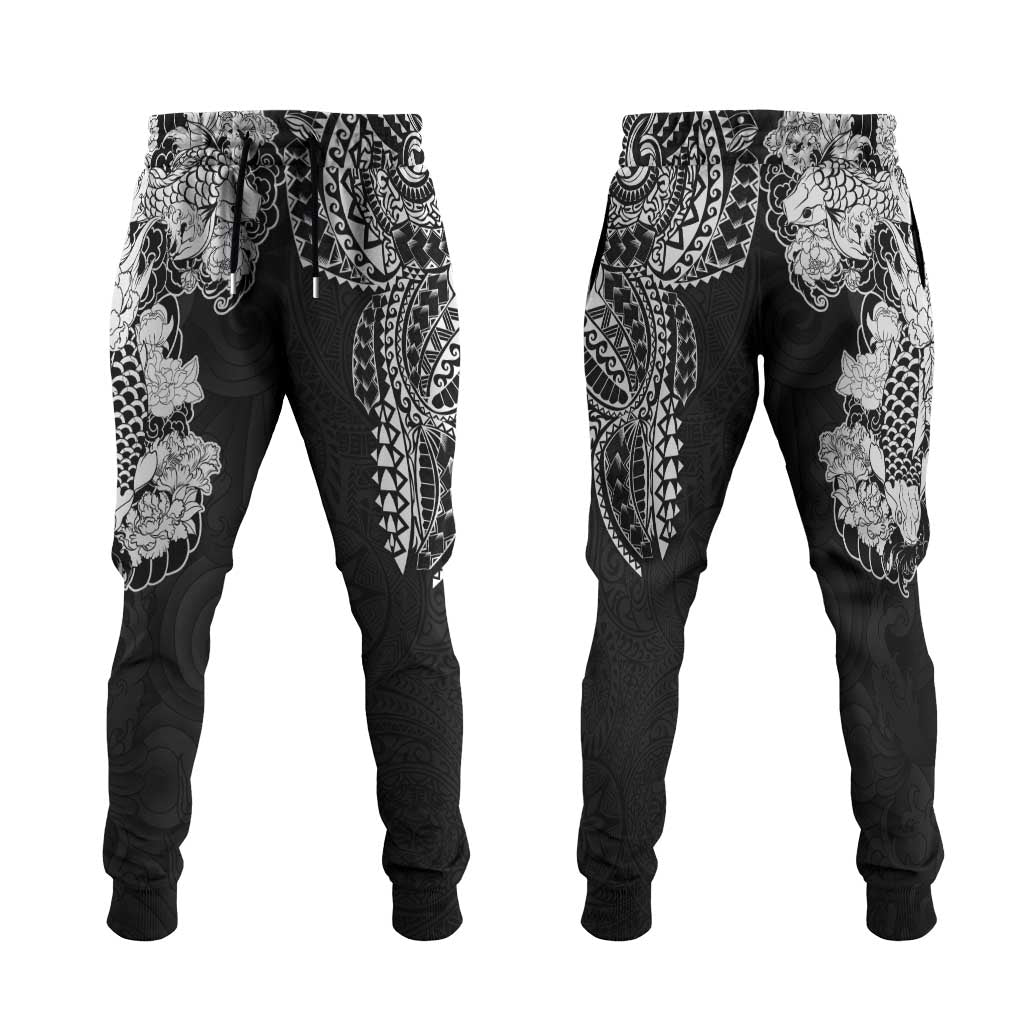 Japanese Irezumi and Hawaiian Polynesian Art Tattoo Jogger Pants Black Color - Polynesian Pride