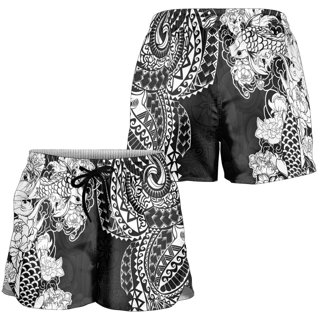 Japanese Irezumi and Hawaiian Polynesian Art Tattoo Shorts for Women Black Color LT03 - Polynesian Pride