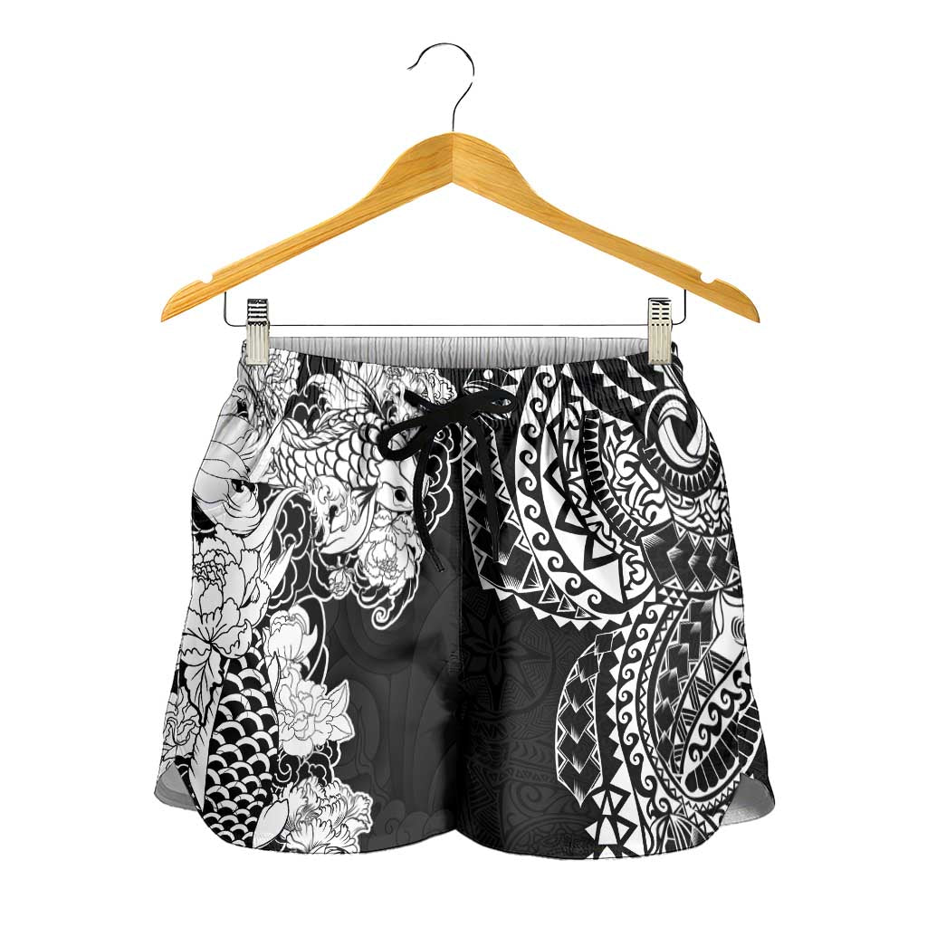 Japanese Irezumi and Hawaiian Polynesian Art Tattoo Shorts for Women Black Color LT03 - Polynesian Pride