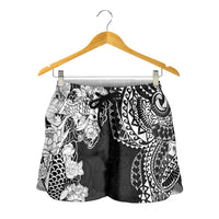Japanese Irezumi and Hawaiian Polynesian Art Tattoo Shorts for Women Black Color LT03 - Polynesian Pride