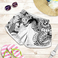 Japanese Irezumi and Hawaiian Polynesian Art Tattoo Shorts for Women White Color LT03 White - Polynesian Pride