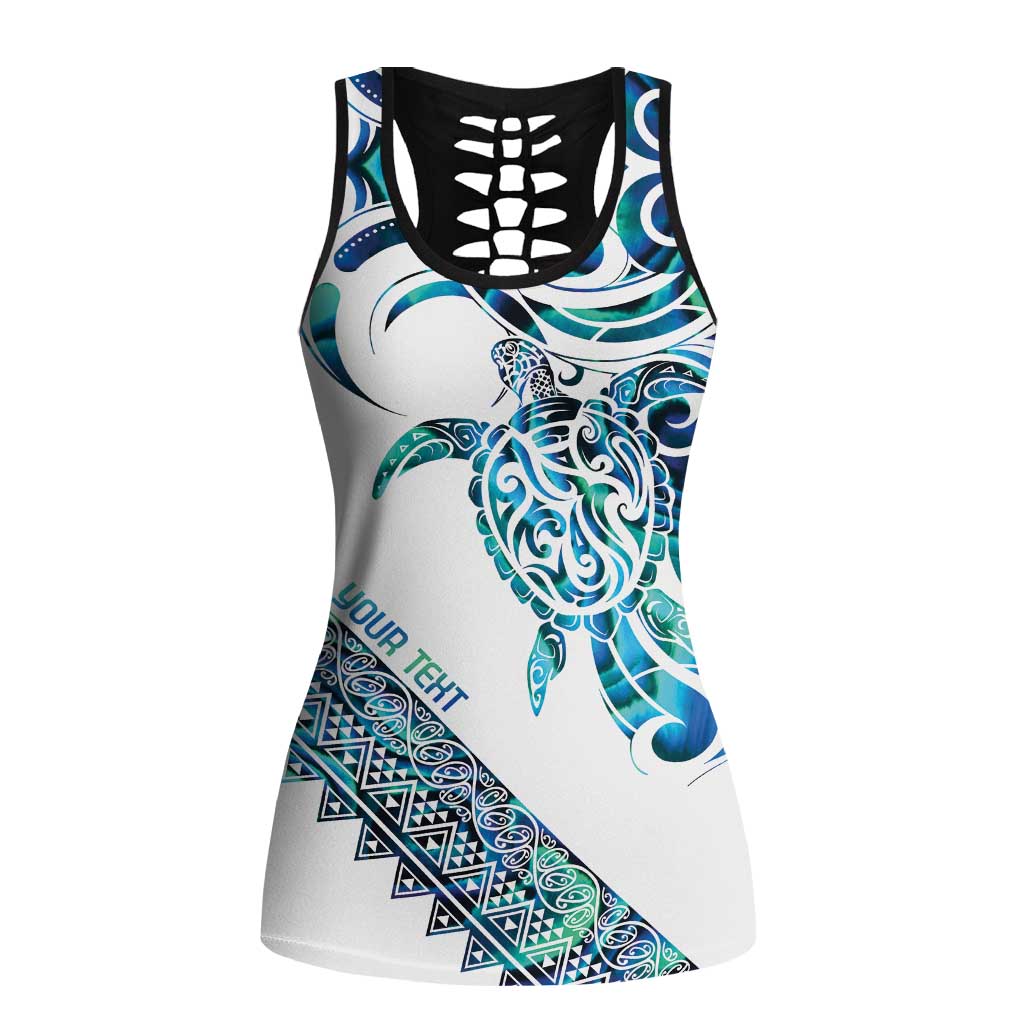 Kahui Whetu Paua Shell Kowhaiwhai Taniko Personalised Hollow Tank Top Turtle Tattoo Maori Tribal Style LT9 Female Blue - Polynesian Pride