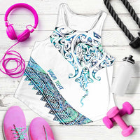 Kahui Whetu Paua Shell Kowhaiwhai Taniko Personalised Women Racerback Tank Manta Ray Shark-Turtle Maori Tribal Style LT9 Blue - Polynesian Pride