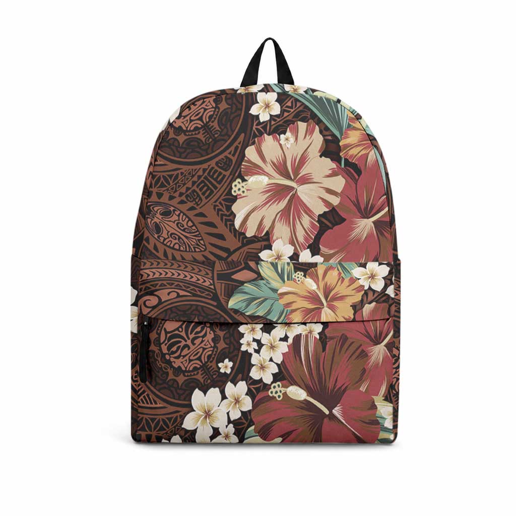 Kanoa Hawai'i Hibiscus Backpack Polynesian Tribal Tattoo Pattern Floral Elements LT9 Brown - Polynesian Pride