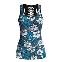 Karakarawa Bula Fiji Hollow Tank Top Fijian Tapa Seamless Hibiscus LT14 Female Blue - Polynesian Pride