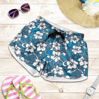 Karakarawa Bula Fiji Shorts for Women Fijian Tapa Seamless Hibiscus LT14 Blue - Polynesian Pride