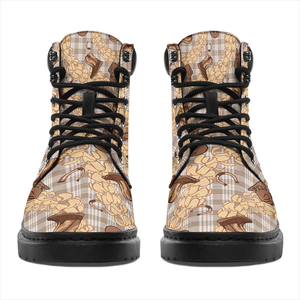 Khaki Palaka Hawaii Cowboy All Season Boots Puakenikeni Lei Paniolo Papale Seamless Vibes LT14 - Polynesian Pride