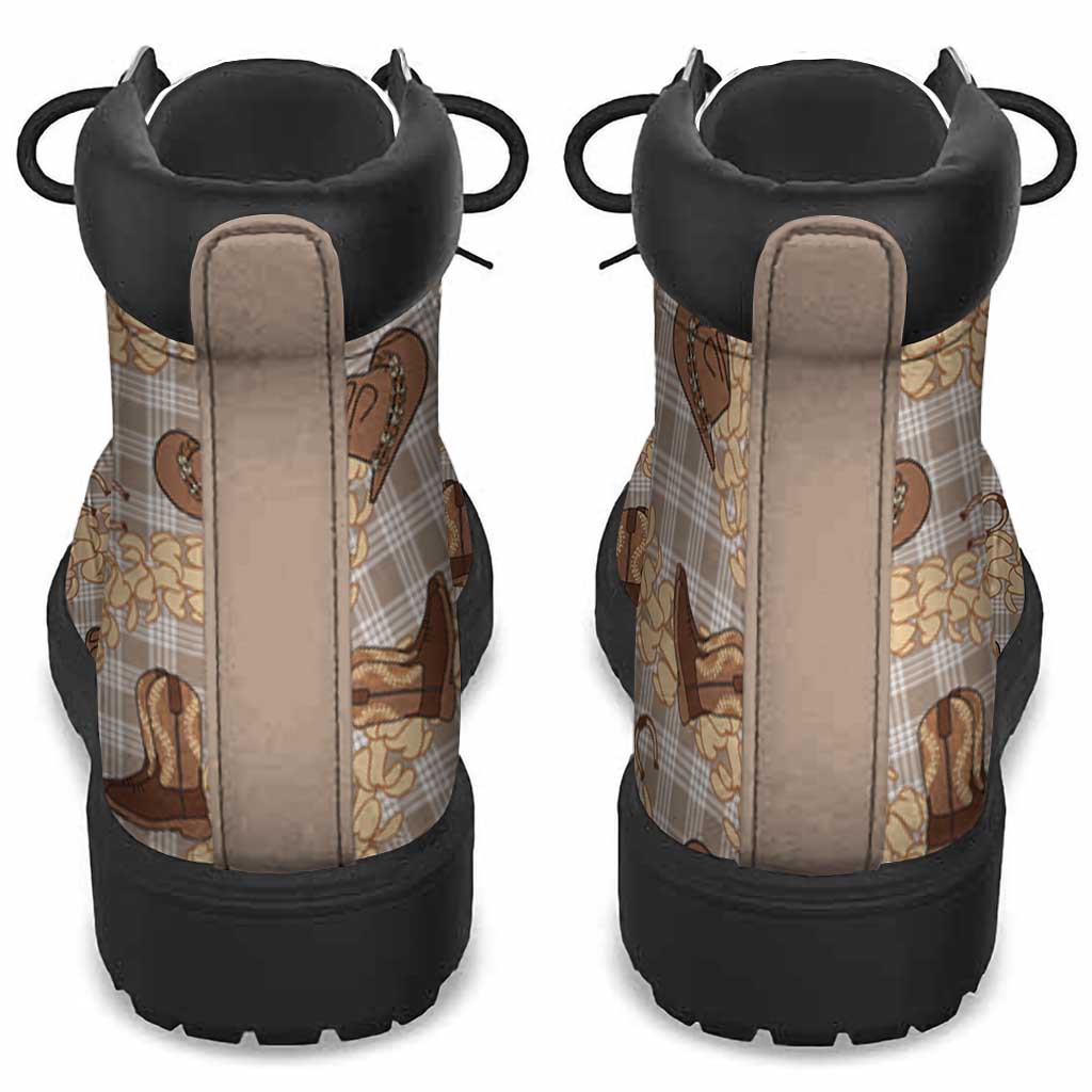 Khaki Palaka Hawaii Cowboy All Season Boots Puakenikeni Lei Paniolo Papale Seamless Vibes LT14 - Polynesian Pride