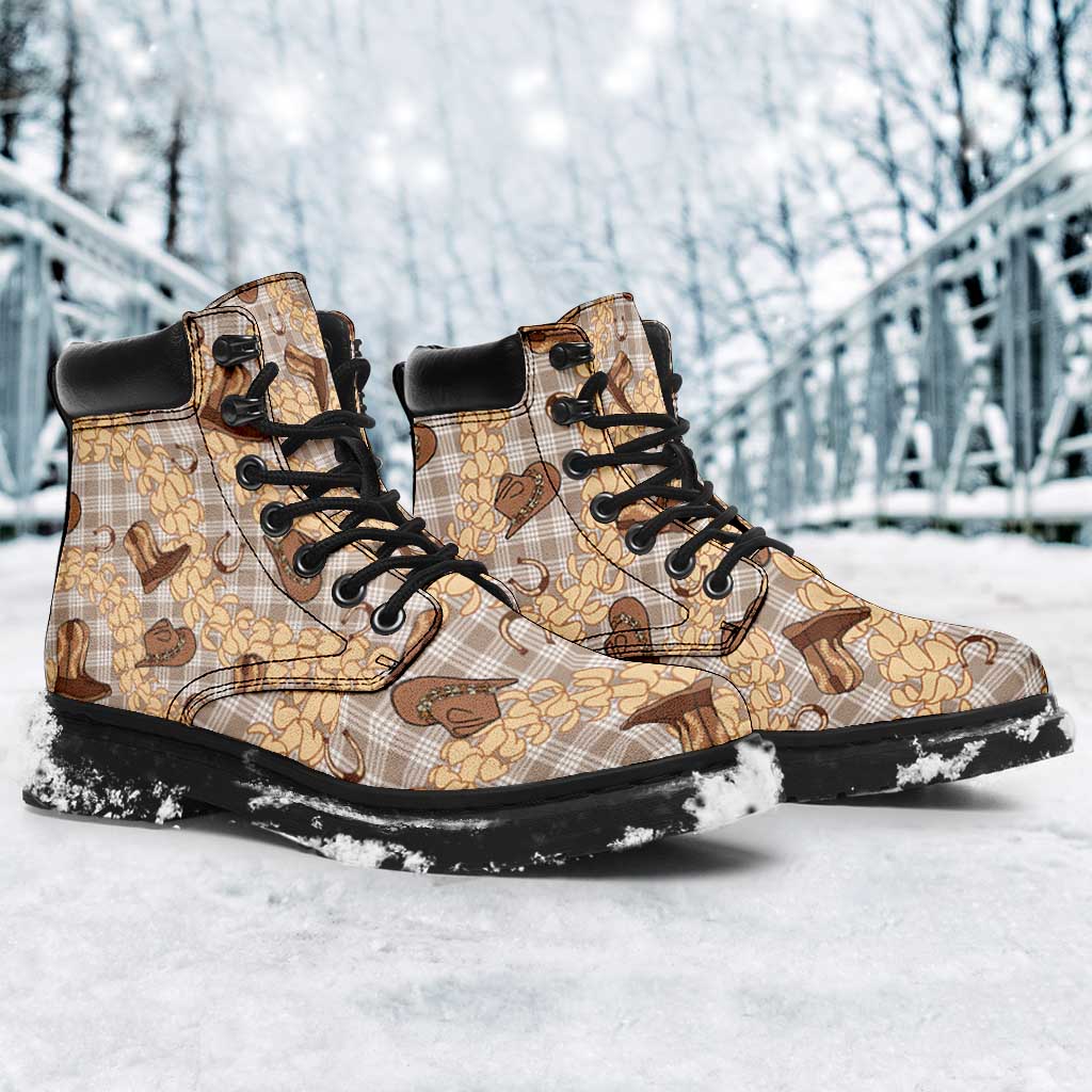 Khaki Palaka Hawaii Cowboy All Season Boots Puakenikeni Lei Paniolo Papale Seamless Vibes LT14 - Polynesian Pride