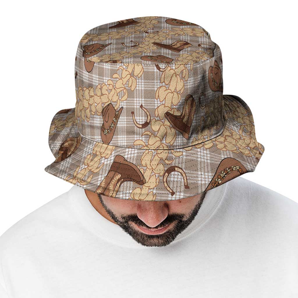 Khaki Palaka Hawaii Cowboy Bucket Hat Puakenikeni Lei Paniolo Papale Seamless Vibes LT14 - Polynesian Pride