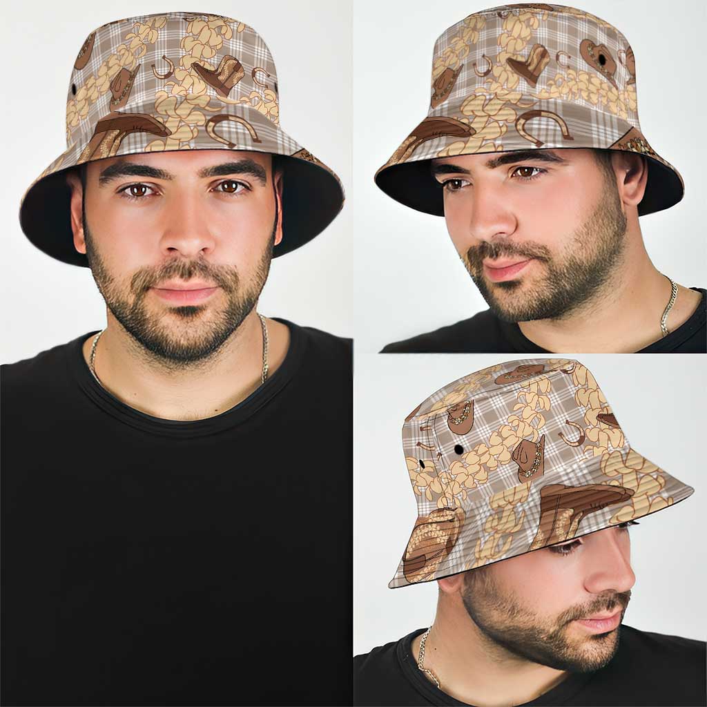 Khaki Palaka Hawaii Cowboy Bucket Hat Puakenikeni Lei Paniolo Papale Seamless Vibes LT14 - Polynesian Pride