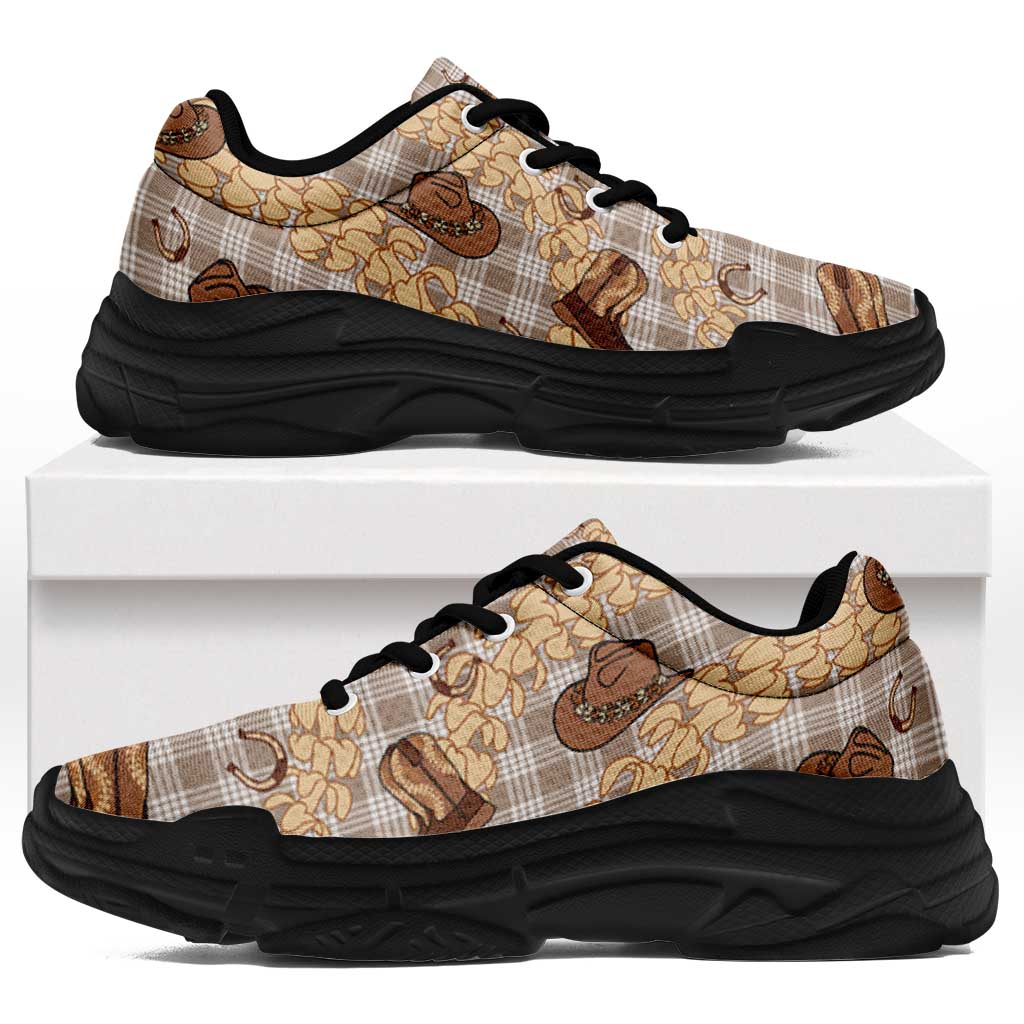 Khaki Palaka Hawaii Cowboy Chunky Sneakers Puakenikeni Lei Paniolo Papale Seamless Vibes LT14 Khaki - Polynesian Pride