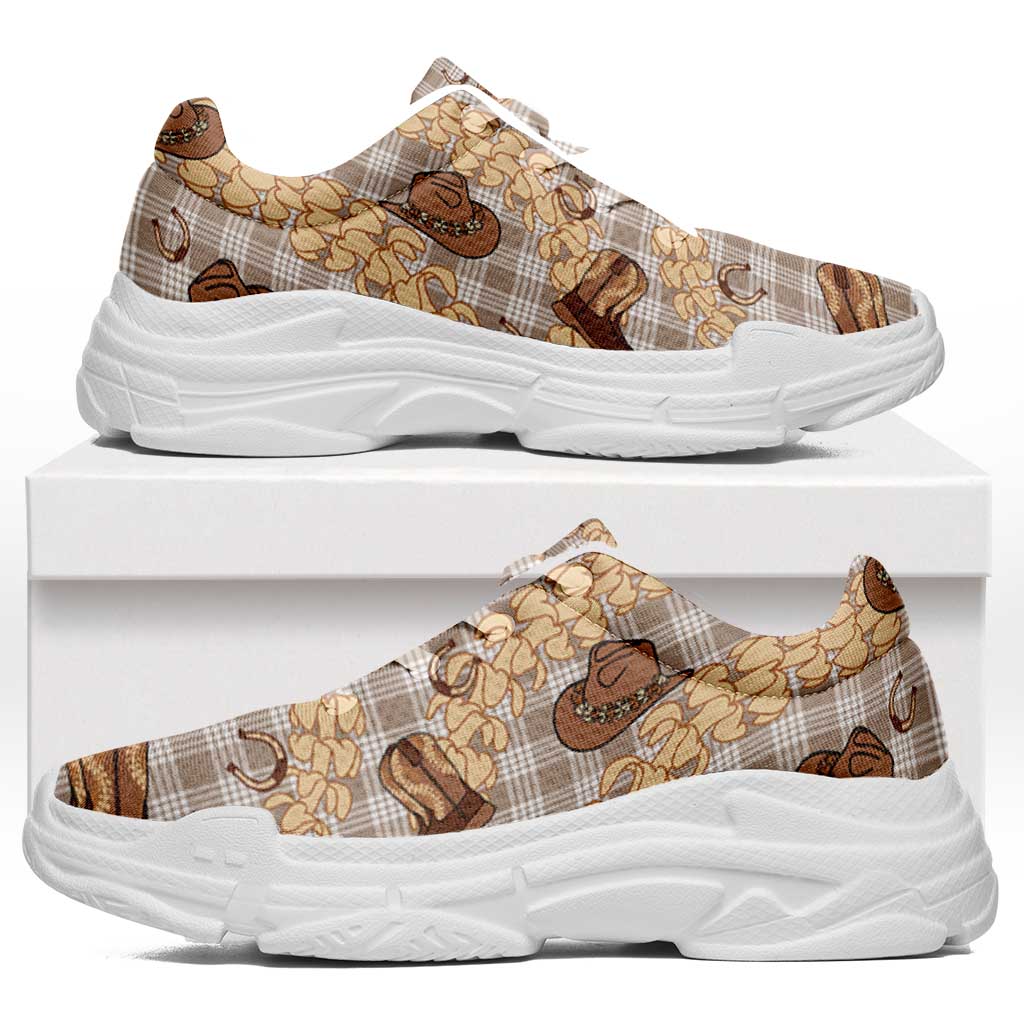 Khaki Palaka Hawaii Cowboy Chunky Sneakers Puakenikeni Lei Paniolo Papale Seamless Vibes LT14 Khaki - Polynesian Pride