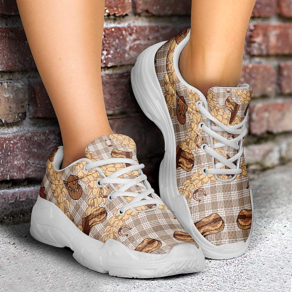 Khaki Palaka Hawaii Cowboy Chunky Sneakers Puakenikeni Lei Paniolo Papale Seamless Vibes LT14 - Polynesian Pride