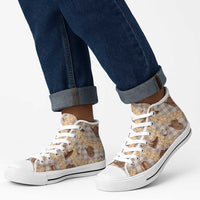 Khaki Palaka Hawaii Cowboy High Top Shoes Puakenikeni Lei Paniolo Papale Seamless Vibes LT14 - Polynesian Pride
