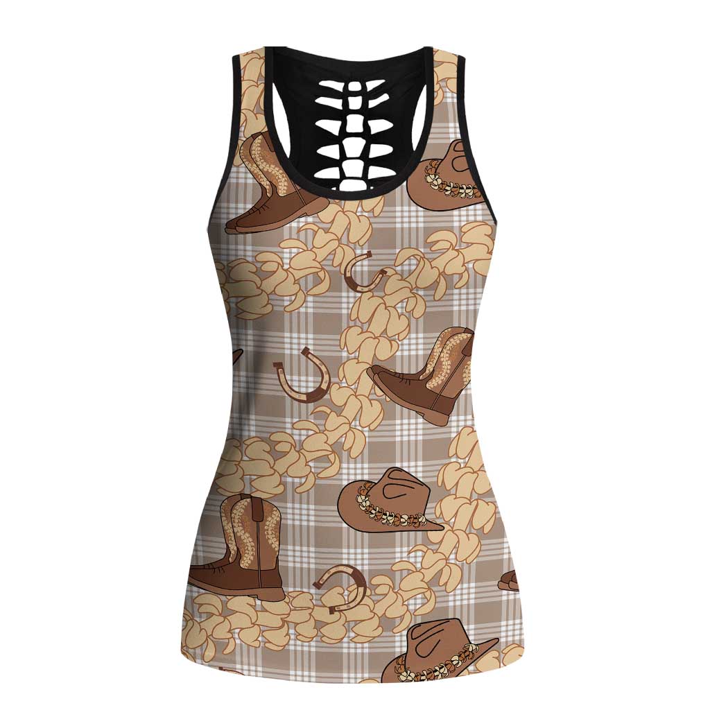 Khaki Palaka Hawaii Cowboy Hollow Tank Top Puakenikeni Lei Paniolo Papale Seamless Vibes LT14 Female Khaki - Polynesian Pride