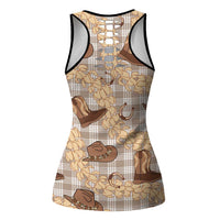 Khaki Palaka Hawaii Cowboy Hollow Tank Top Puakenikeni Lei Paniolo Papale Seamless Vibes LT14 - Polynesian Pride