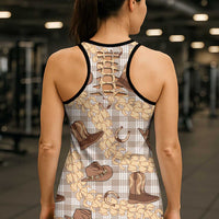 Khaki Palaka Hawaii Cowboy Hollow Tank Top Puakenikeni Lei Paniolo Papale Seamless Vibes LT14 - Polynesian Pride