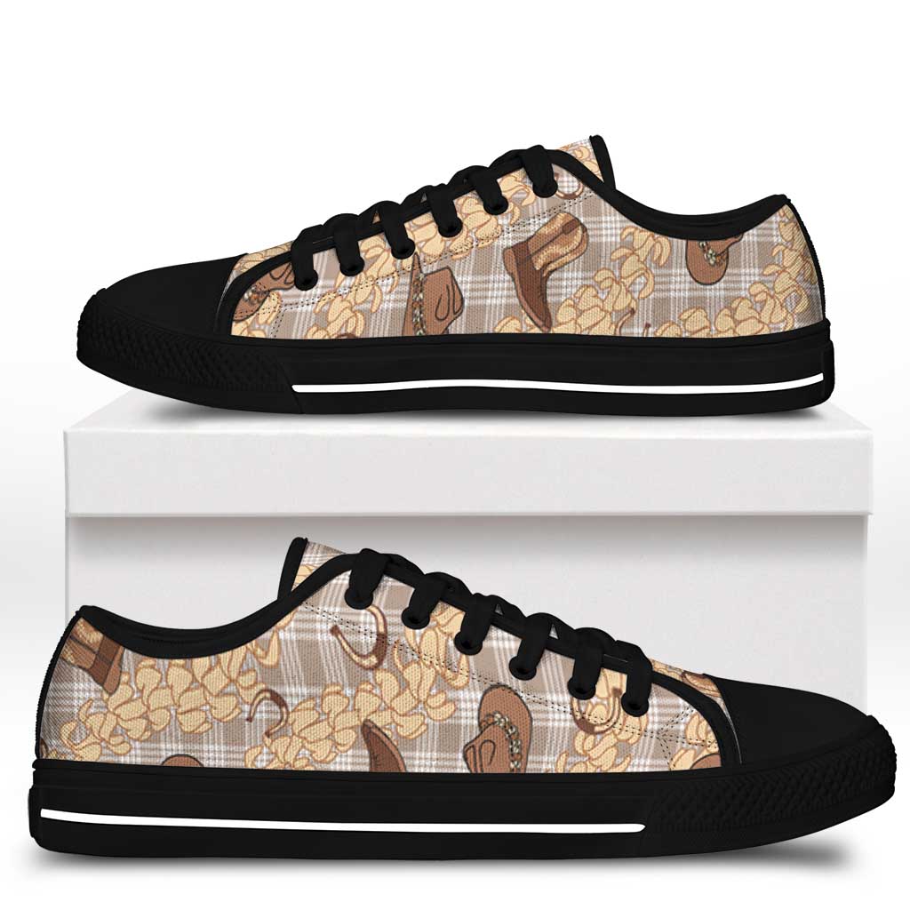 Khaki Palaka Hawaii Cowboy Low Top Shoes Puakenikeni Lei Paniolo Papale Seamless Vibes LT14 - Polynesian Pride