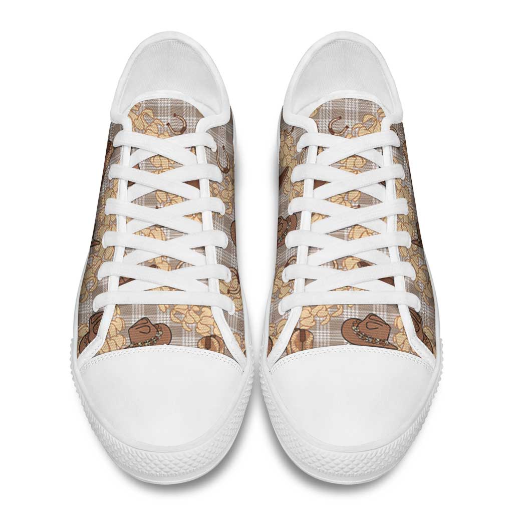 Khaki Palaka Hawaii Cowboy Low Top Shoes Puakenikeni Lei Paniolo Papale Seamless Vibes LT14 - Polynesian Pride