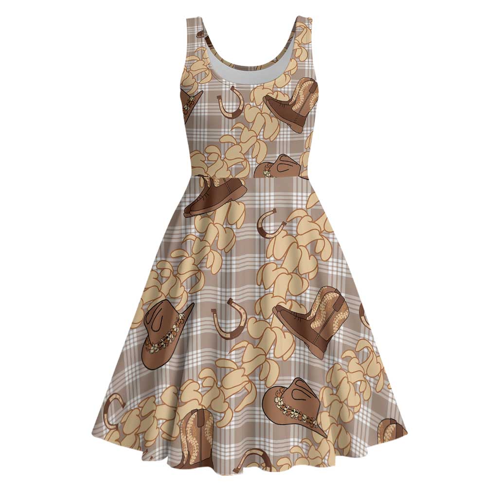 Khaki Palaka Hawaii Cowboy Midi Dress Puakenikeni Lei Paniolo Papale Seamless Vibes LT14 Khaki - Polynesian Pride