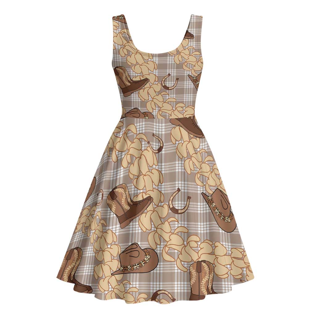 Khaki Palaka Hawaii Cowboy Midi Dress Puakenikeni Lei Paniolo Papale Seamless Vibes LT14 - Polynesian Pride