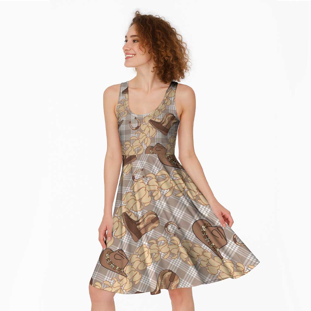 Khaki Palaka Hawaii Cowboy Midi Dress Puakenikeni Lei Paniolo Papale Seamless Vibes LT14 - Polynesian Pride