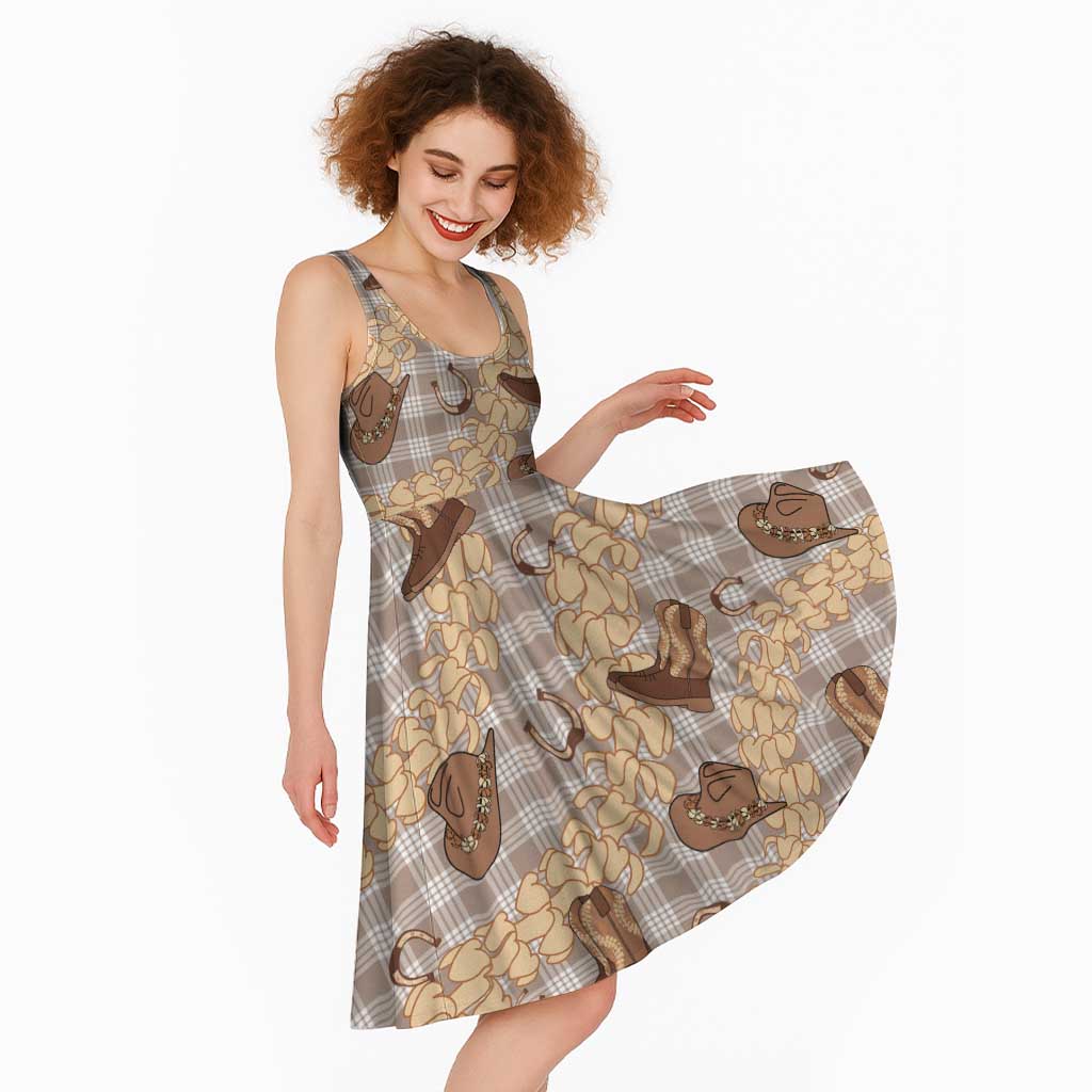 Khaki Palaka Hawaii Cowboy Midi Dress Puakenikeni Lei Paniolo Papale Seamless Vibes LT14 - Polynesian Pride