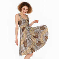 Khaki Palaka Hawaii Cowboy Midi Dress Puakenikeni Lei Paniolo Papale Seamless Vibes LT14 - Polynesian Pride