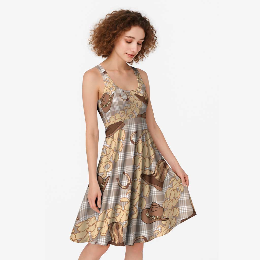 Khaki Palaka Hawaii Cowboy Midi Dress Puakenikeni Lei Paniolo Papale Seamless Vibes LT14 - Polynesian Pride