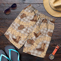 Khaki Palaka Hawaii Cowboy Shorts for Men Puakenikeni Lei Paniolo Papale Seamless Vibes LT14 Khaki - Polynesian Pride